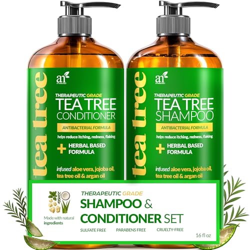 artnaturals Tea Tree Shampoo and Conditioner Set - (2 x 16 Fl Oz / 473ml) – Sulfate Free – Therapeutic Grade Tea Tree Essential Oil - Deep Cleansing for Dandruff, Lice, Dry Scalp and Itchy Hair
