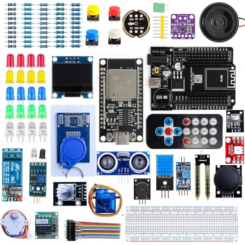 Image of ESP32 AI & IOT Starter Kit with ESP32 Type-C 30 Pin, AI-Expansion Board, INMP441 Microphone, MAX98357A Amplifier, OLED, RFID, Sensors, Servo, Stepper Motor & 30+ Components