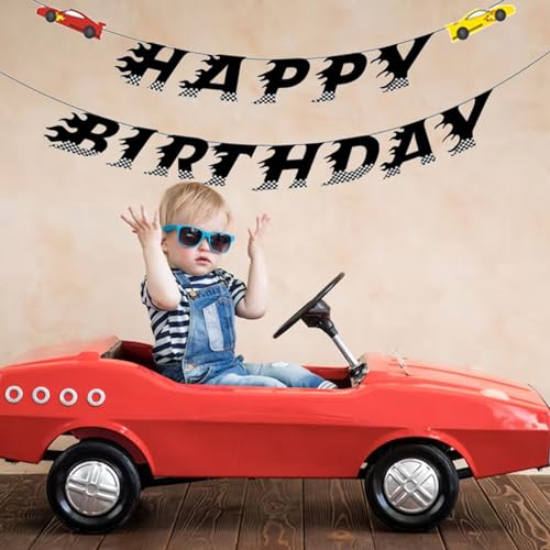 Image of Race Car Birthday Banner, 6.3 x 4.7 inches, Party Decorations for Boys, Baby Shower, Christmas, Colorful
