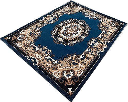 Image of Premium Soft Thick Geometric Rug - 6 x 8 Feet (180 x 235 Cm) Blue K - Anti-Skid, Washable, Acrylic for Living Room, Bedroom & Home Decor