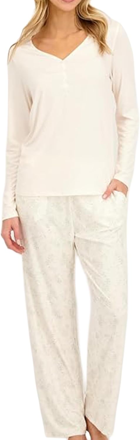 Lucky Brand Women's Pajama Set - 2 Piece Henley Sleep Shirt and Lounge Pants - Silky Soft Sleepwear for Women