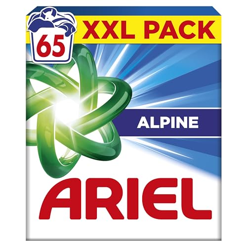 Ariel Alpine, Lessive en Poudre, 65 Lavages (3.7kg), Action Détachante En 1 Seul Lavage, Dissolution Rapide Même à Froid, Fabriqué en France