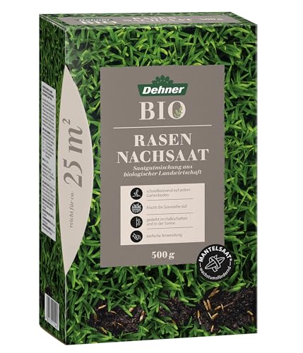 Dehner Bio Saatgut Rasen-Nachsaat, hochwertige Saatgutmischung, raschwüchsig / schnellkeimend, 500 g, für ca. 25 m², natur