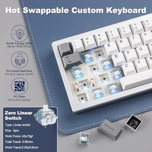 Image of YUNZII AL68 Wireless Mechanical Keyboard,Full Aluminum CNC,60% Layout with Knob, QMK /VIA Software,Gasket Mounted,Hot Swappable,RGB Backlit,BT /2.4G /USB-C for Mac /Win (Silver, Gateron Zero)