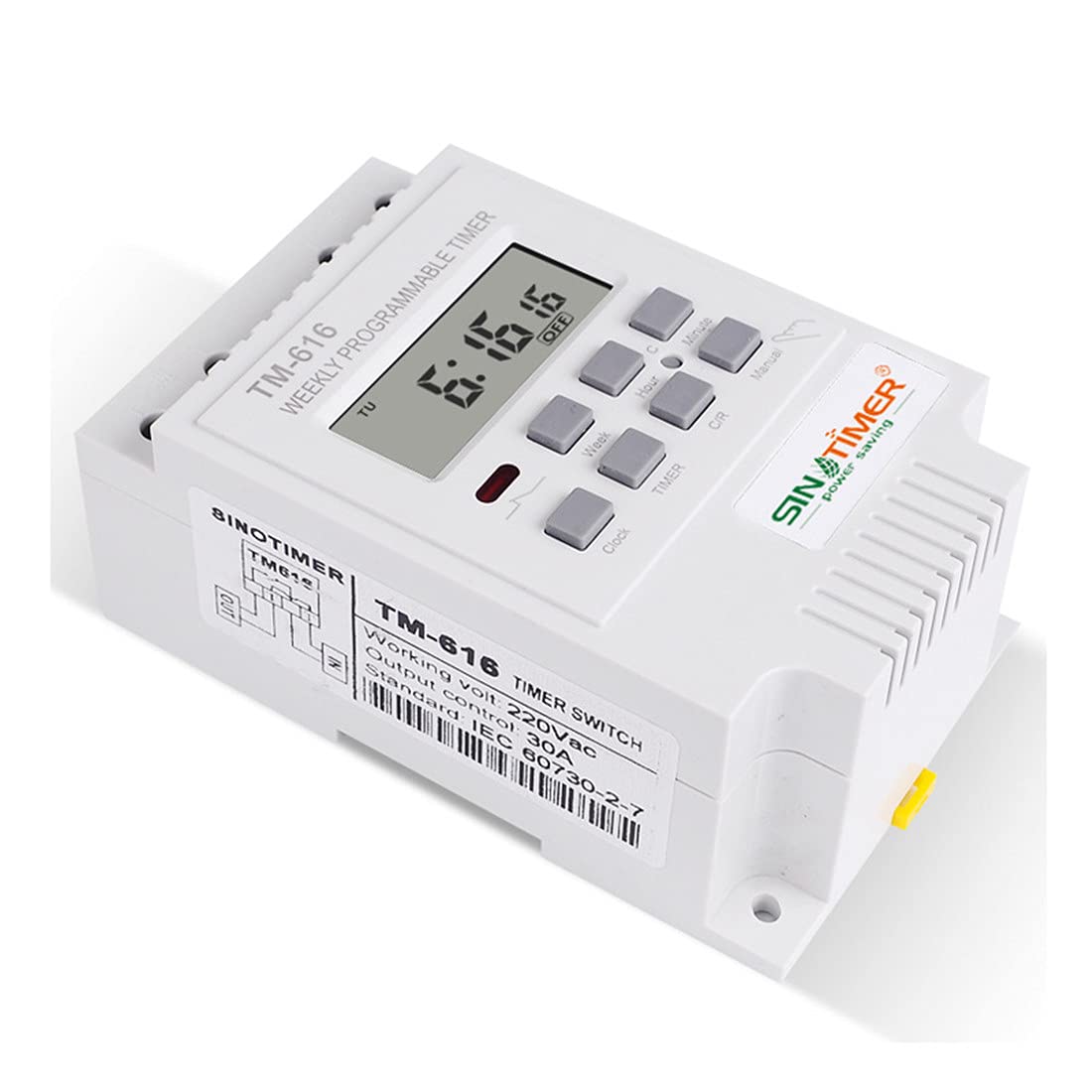 TM616 - Timer settimanale programmabile da 220 V, 30 A, interruttore digitale Din Rail Mount-18, timer on/off, conto alla rovescia (bianco)