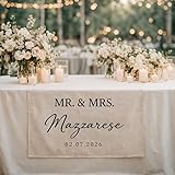Personalized Mr and Mrs Wedding Table Runner, Custom Last Name and Date Banner, Sweetheart Table Decor, Elegant Wedding Reception Sign, Custom Linen Table Runner Decor