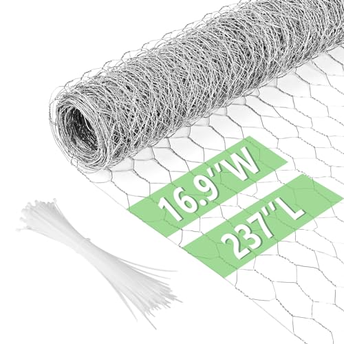 Image of Chicken Wire 16.9 in x 237 in Poultry Wire Netting Hexagonal Galvanized Mesh Garden Fence Barrier for Pet Rabbit Chicken Fencing with 100 Pcs Cable Zip Ties