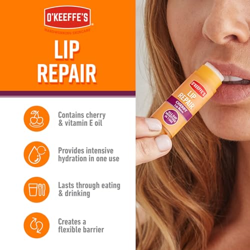 O'Keeffe's Lip Repair Cherry, 4.2g – For Extremely Dry, Cracked Lips | With Cherry & Vitamin E Oil, Provides All Day Hydration - Image 5