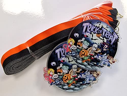 Trophy Monster Pack of 10x Halloween Trick or Treat Big Medal Pack FREE Ribbons, Multi Colour, 10x Pack of Medals