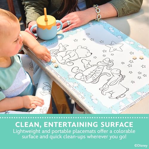 Image of Disney Baby by J.L. Childress ColorMe Disposable Placemats, 24 Pack - Stick on Disposable Placemats for Baby, Toddlers, & Kids, Travel Coloring Activities, Sticky Child Table Mat, Winnie the Pooh