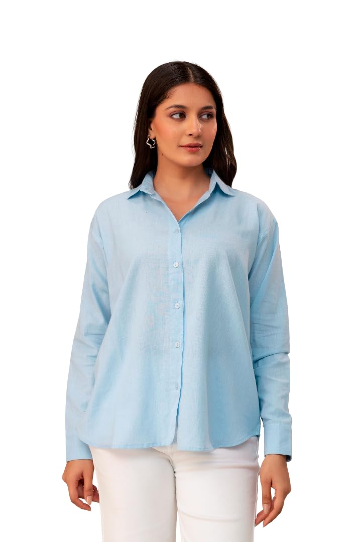 Women's Linen Blend Shirt | Casual Collared Button Down Shirt for Women | Solid Color Full Sleeve Oversized Fit | Summer Casual & Office Wear Top-picture-44