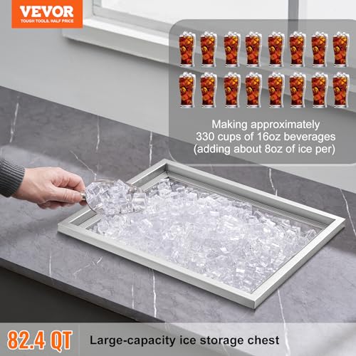Image of VEVOR Drop in Ice Chest, 22 inchL x 17 inchW x 12 inchH Stainless Steel Ice Cooler, Commercial Ice Bin with Cover, 40 qt Outdoor Kitchen Ice Bar, Drain-pipe and Drain Plug Included, for Cold Wine Beer