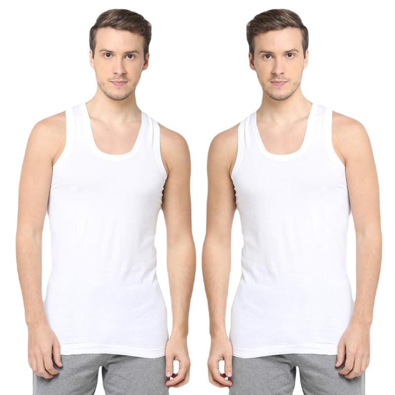 INNERO Men's Combed Cotton Regular Fit Round Neck Sleeveless Vest (White, Pack of 2)-picture-10