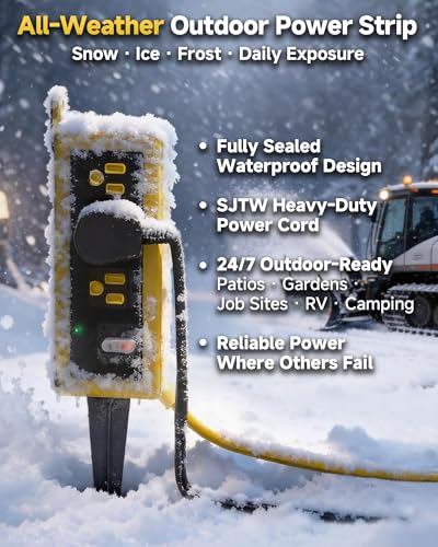 Image of Outdoor Extension Cord, 3 Wide Outlets, 1875W /15A, 10FT 14AWG Heavy Duty SJTW Power Strip with Surge Protector, All-Weather & IP66 Fully Waterproof, Ideal for Patio, Garden, Pool, RV, Yellow