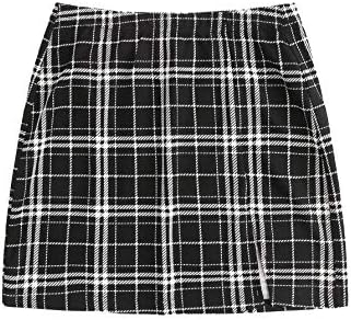 Floerns Women’s Plus Size Plaid Print Split Hem Skirt