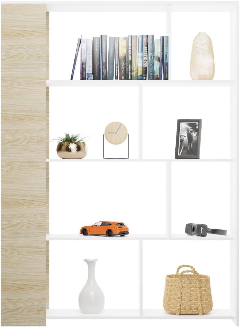 Estantería Decorativa, Librería, Separador Ambientes, Acabado en Roble y Blanco, Medidas: 176 cm (Alto) x 129 cm (Ancho) x 28 cm (Fondo)
