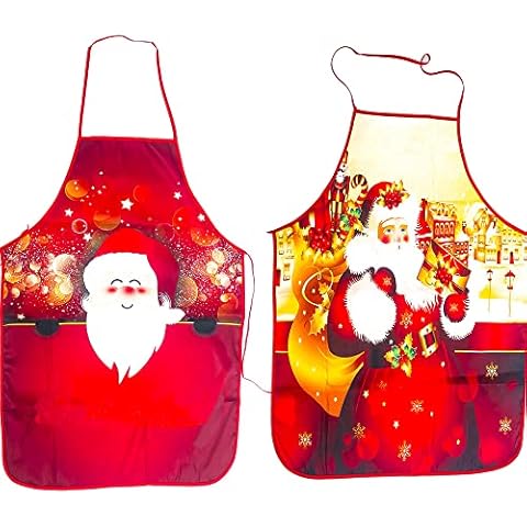LIKPOJA Christmas Kitchen Cooking Aprons Wife and Husband Novelty Sexy Aprons Couples Secret Santa Funny Christmas Gifts for Women and Men Dinner Party(Pack of 2,Santa Claus B) Cover