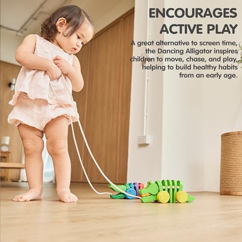 Image of PlanToys Dancing Alligator Pull Toy for Toddlers | Eco-Friendly Wood Toy with Click-Clack Sound | Walking Toy for Babies