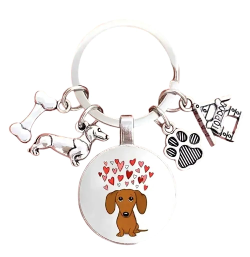 Cmj Unisex Silver Cmj™ Dachshund Keyring Gift For Dog Lovers Sausage Dog Keychain Hearts Design 1