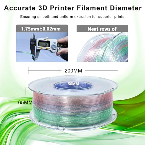 Image of iBOSS Glitter 3D Printer Filament Clear PLA Plus, Multicolor Transparent Transition Glitter Filament, Gradient Pink Blue Green PLA+ Filament, 3D Printing Filament 1KG, Fit Most FDM 3D Printers