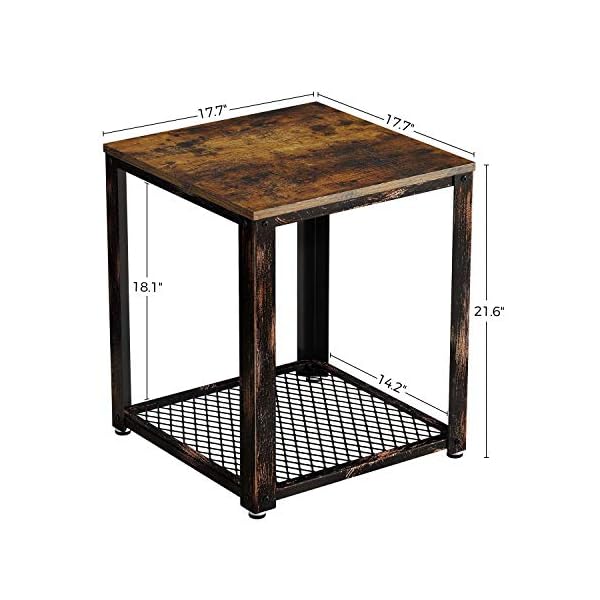 Rolanstar Rustic End Table, 2-Tier Side Table with Retro Metal Frame and Iron Mesh Storage Organizer Shelves, for Living Room, ED001-A - Image 8