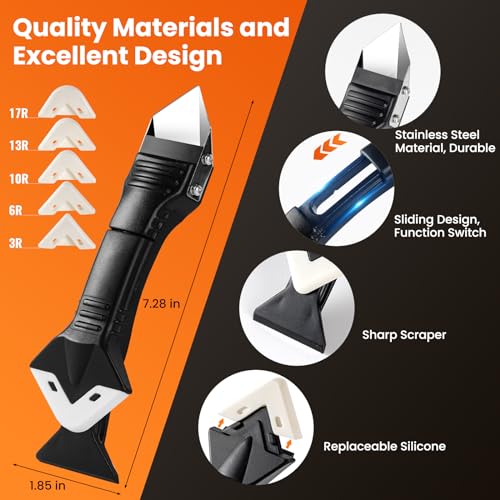 3 in 1 Silicone Caulking Tools(Stainless Steelhead), 12pack, Caulk Remover Tool Kit with Replace Silicone Padsgood Pads and Caulk Finishing Tools, Caulking Tool Kit for Kitchen, Bathroom - Image 5
