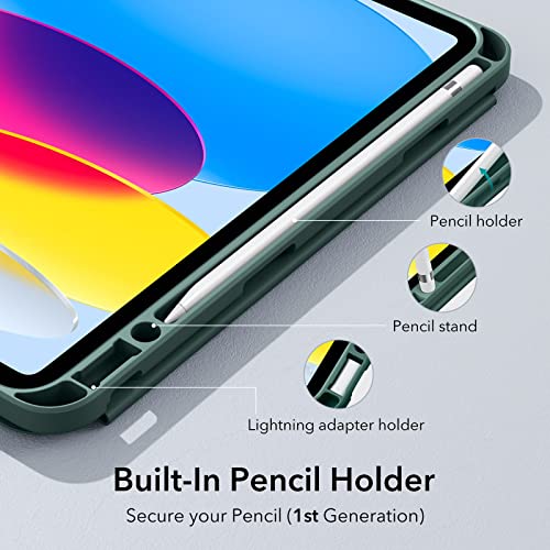 Image of ESR for iPad 10th Generation Cover (2022, 10.9 inch), iPad 10 Case, Built-in Pencil Holder, Flexible Back Cover, Trifold Stand, Auto Sleep /Wake, Rebound Pencil Series, Forest Green