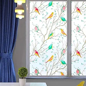 METABOX Vinyl Frosted Window Self Adhesive Privacy Glass Film for Office Glass Partition Glass Door Bathroom - Chirping Birds (24x48 Inch)