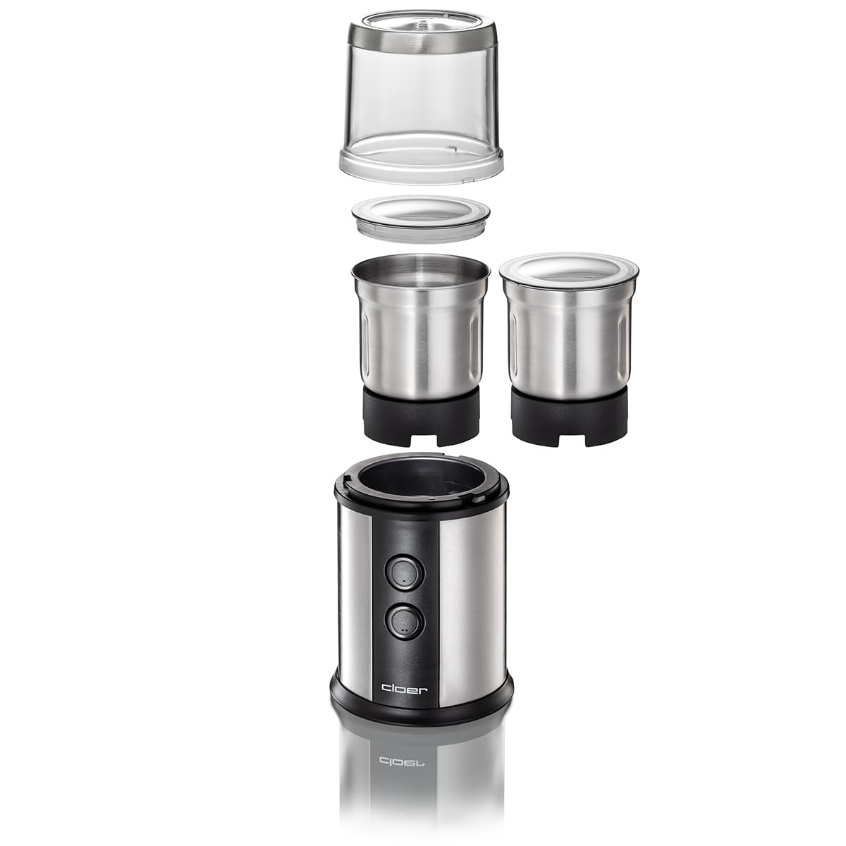 cloer 7419 Moulin à café et à épices électrique, 2 conteneurs Amovibles, pour Pesto, Herbes, Noix et Grain, jusqu'à 80 g de Grains de café, Couvercle Protecteur, 350 W