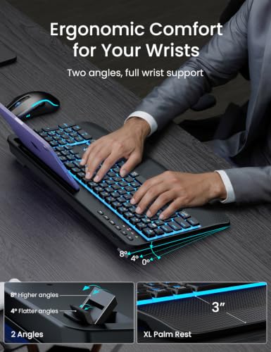 Image of SABLUTE Wireless Backlit Keyboard and Mouse Combo, Rechargeable Quiet | 4000mAh Battery, Laptop-Style Scissor Keys, Full Size Layout, Wrist Rest, Phone Holder, USB-C Adapter, PC Mac Compatible