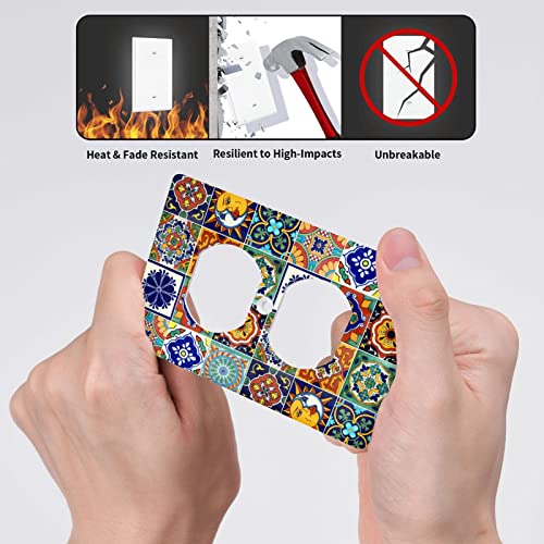 Talavera Mexican Tiles Duplex Outlet Cover Wall Plates Decorate Outlet Covers For Electrical Outlets Switch Plate Decorative Wallplate Plug Cover 4.5*2.76 Inches #TOP4