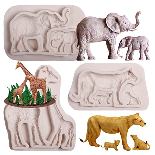 Elephant Silicone Chocolate Mold, Giraffe Lion Safari Animal Fondant Molds for Cake Decoration Cupcake Topper Candy Sugar Craft Gum Paste Candle Soap Clay
