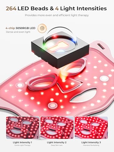 Image of Red Light Therapy Mask with Cooling Gel Pack, 7-Color NIR 850nm LED Face Mask, LED Light Therapy Mask (E106A) with Rechargeable Remote - 180 Mins Use, Red Light Mask Home Travel Gift, Pink