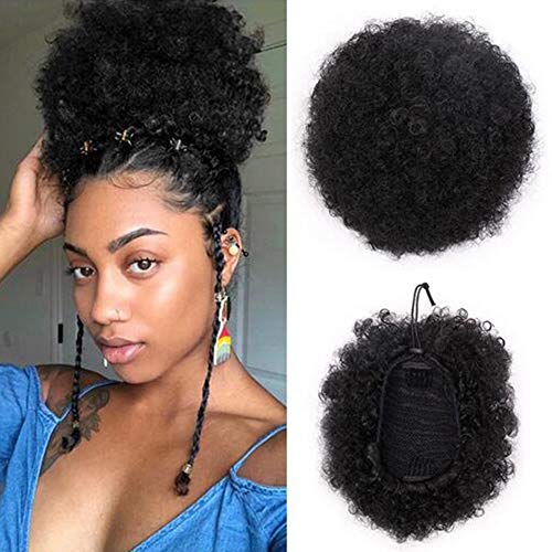 VGTE Synthetic Curly Hair Ponytail African American Short Afro Kinky Curly Wrap Synthetic Drawstring Puff Ponytail Hair Extensions Wig with Clips
