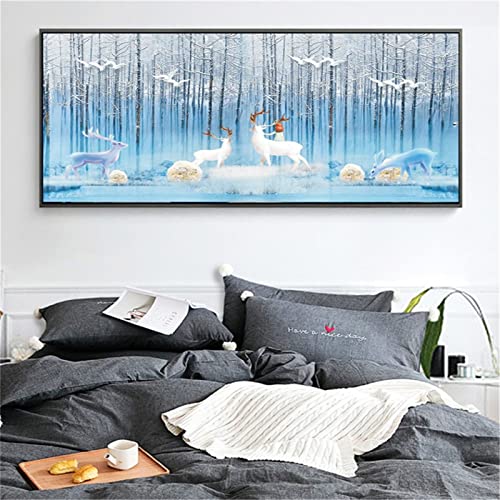 Broderie diamant grand format 60x180cm avec strass carrés Forêt de cerfs