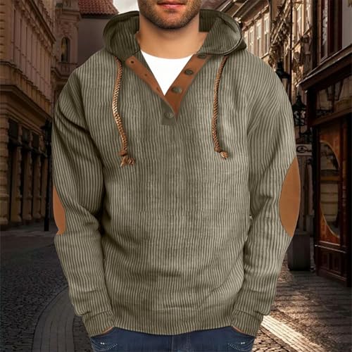 Men's Corduroy Hoodie Casual Textured Long Sleeve Pullover Shirts Fashion Quarter Button Vintage Hooded Sweatshirts2