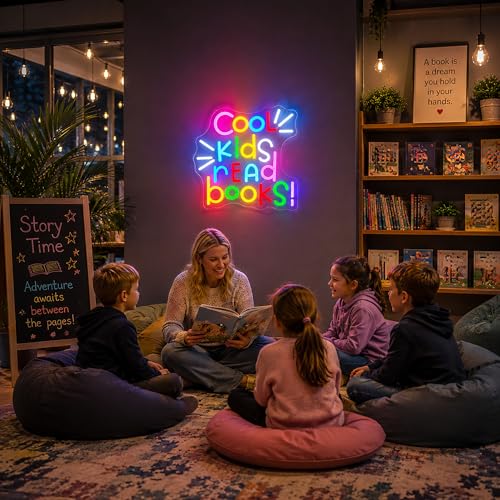 Image of Neon Sign, Gdbkabf Cool Kids Read Books Neon Signs for Wall Decor LED Light Up Signs Home Decor for Classroom, Bedroom, Reading Corner, Study Room, Library Decoration USB Operated