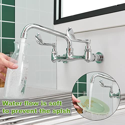 Bathfinesse Utility Sink Faucet Commercial Faucet 8 Inch Center Wall Mount Kitchen Faucets With 8" Swivel Spout High Arc Handles Laundry Restaurant Bar Mixer Tap Polished Chrome Brass Construction #TOP2