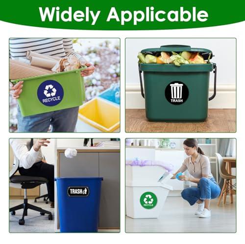 Image of Trash and Recycle Stickers 5 Pcs for Bins, Recycling Stickers for Trash Can UV Stable and Weatherproof, Bin Labels for Kitchen Office Garage Waste Basket Indoor Outdoor Use