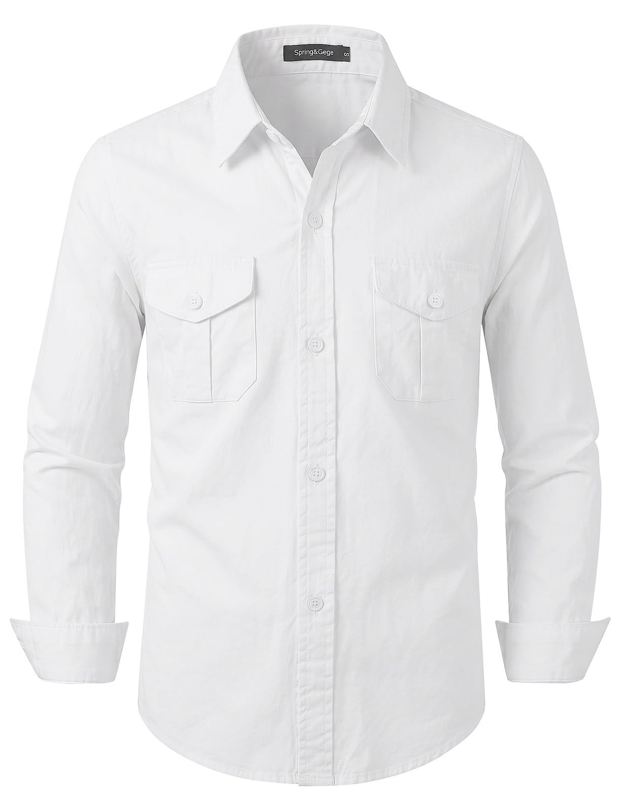 Spring&Gege Camisa de manga larga con botones para niños, tejida, sólida, dos bolsillos