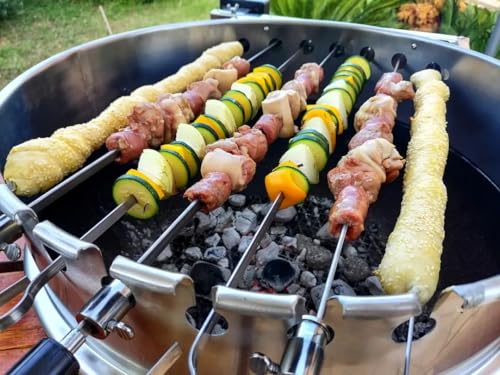 onlyfire Edelstahl Spießdreher Drehspieß Set mit Motor für Weber 57 cm Kugelgrill, Grillspieß-Aufsatz Set mit 7 Schaschlikspieße