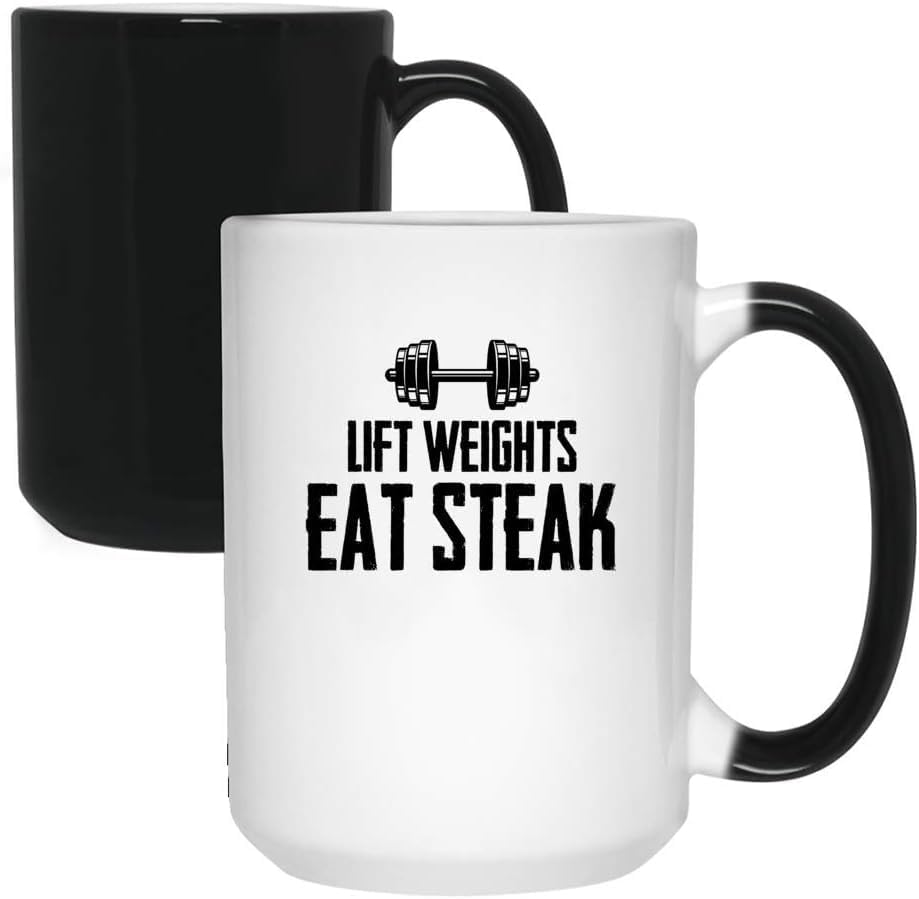 Funny Gift Lift Weights Eat Steak Changing Mug Ceramic Black, 15 Oz 92077