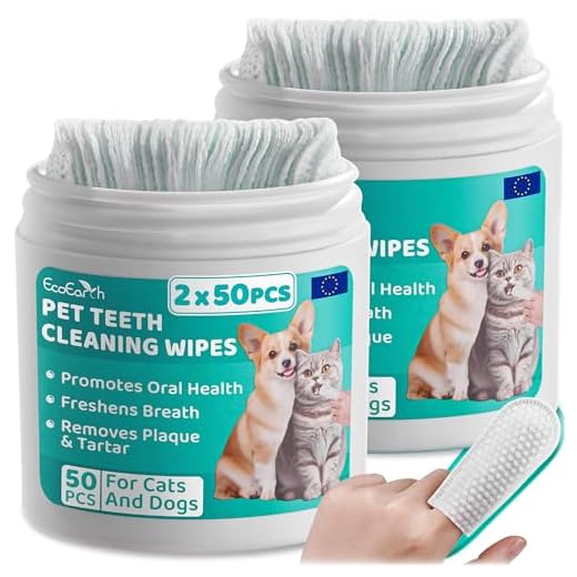 Toallitas limpiadoras de dientes de primera calidad para perros y gatos - 100 piezas - Almohadillas para los dedos para el cuidado dental de mascotas para un aliento fresco e higiene bucal.
