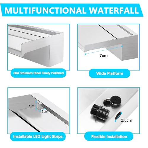 E-ANG.W Edelstahl Wasserfall,Wasserspeier mit Breiter Fließender Plattform,Geeignet für Gartenteich,Terrassen,Schwimmbäder und Wassermerkmale(15 cm)