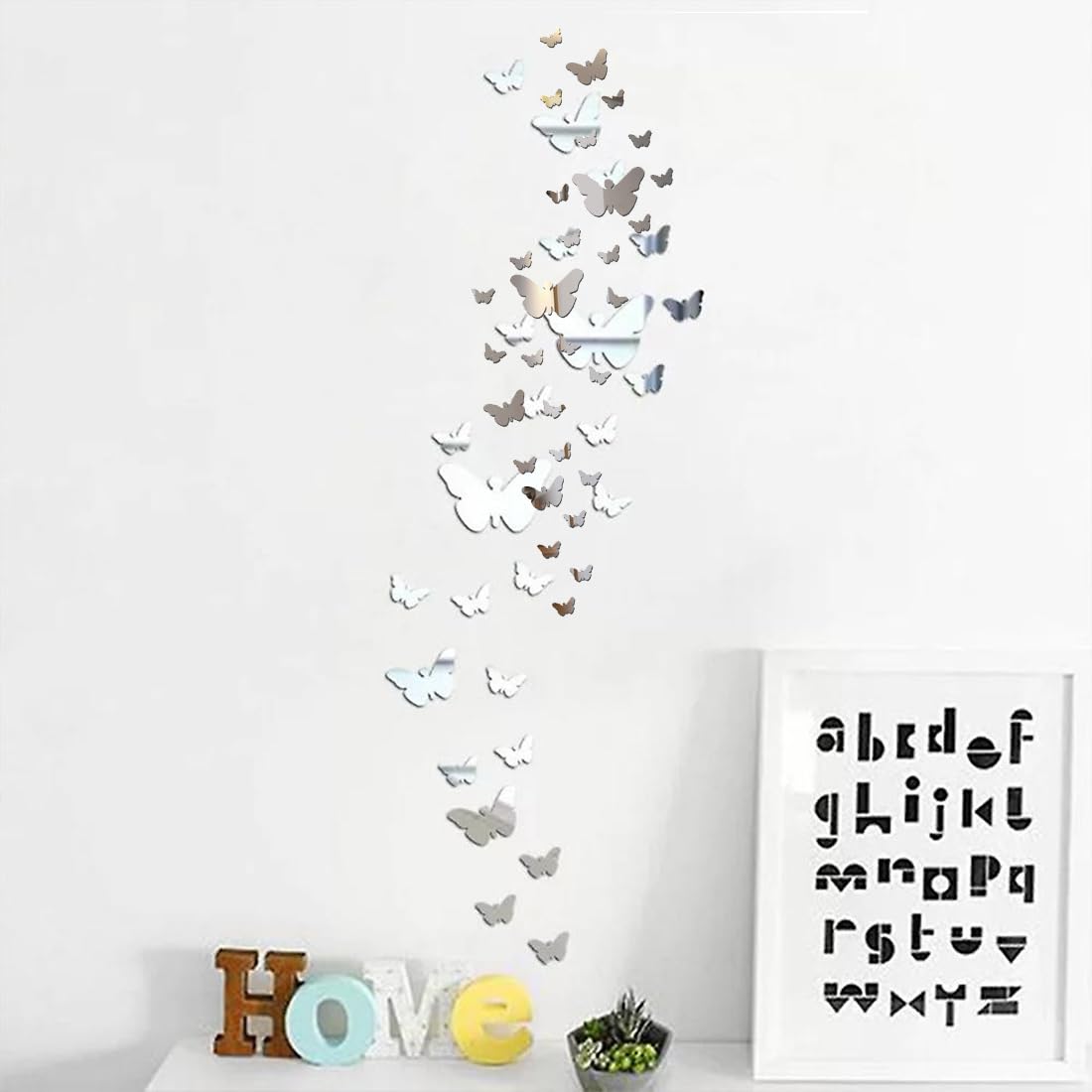 Farfalle Adesive 3D Argento - 30 Pezzi Per Decorare Pareti E Specchi