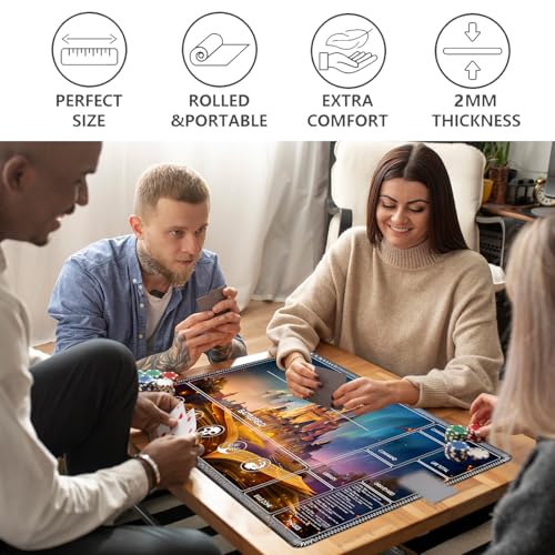 Image of for MTG Playmat with Card Storage Bag,Non-Slip Rubber Base & Smooth Surface 24x14in,Beginner-Friendly Magic Mat for Commander Deck,Magic Book Castle