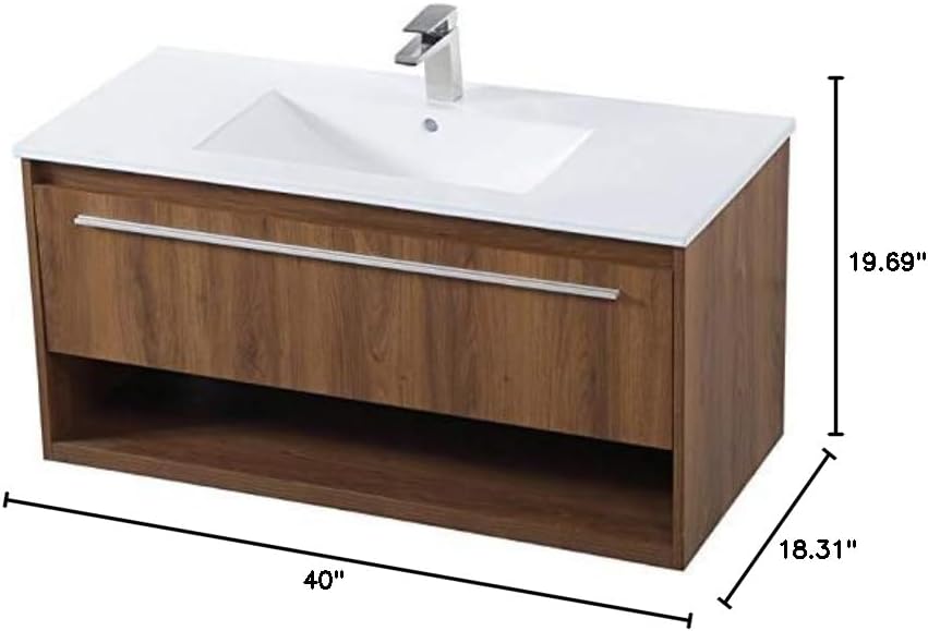 40 Inch Single Bathroom Floating Vanity in Walnut Brown, 714550