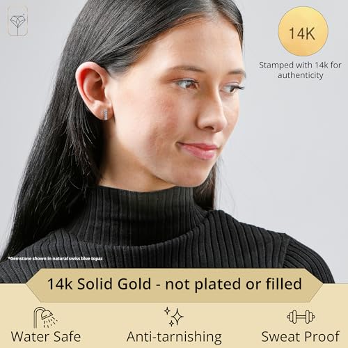 14k Yellow or White Gold Small Gemstone Bar Stud Earrings for Women with Push Backs and Birthstones by MAX + STONE2