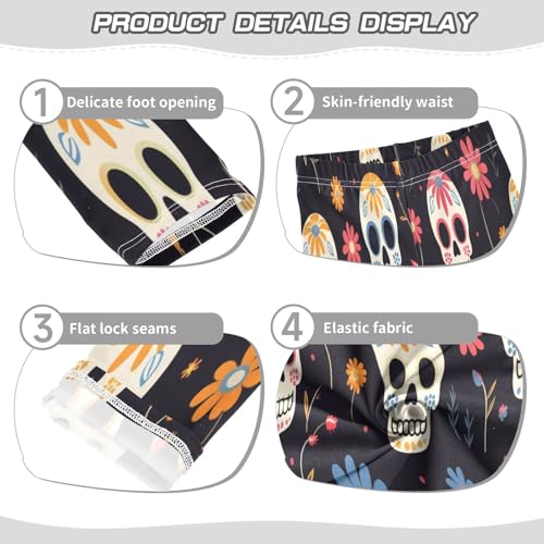 Toddler Girls Leggings Printed Yoga Pants Leggings Skull Head Blue Flower for Kids3