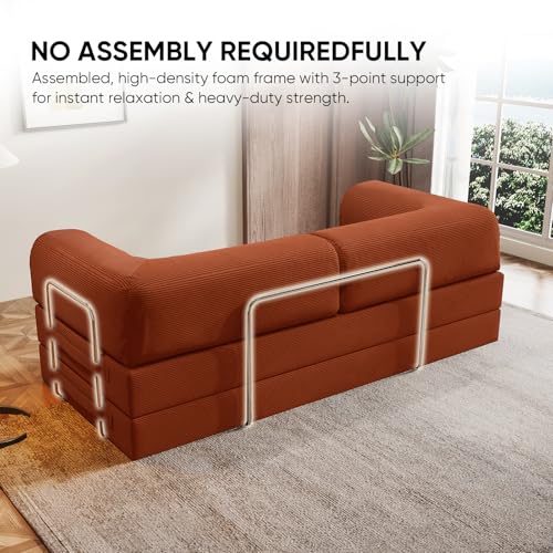 Image of Modular Sectional Sofa Couches L-Shape Couch 3 Seat Modular Sofa Memory Foam Sectional Couches for Living Room (Orange, 79 inch+SofaBed)